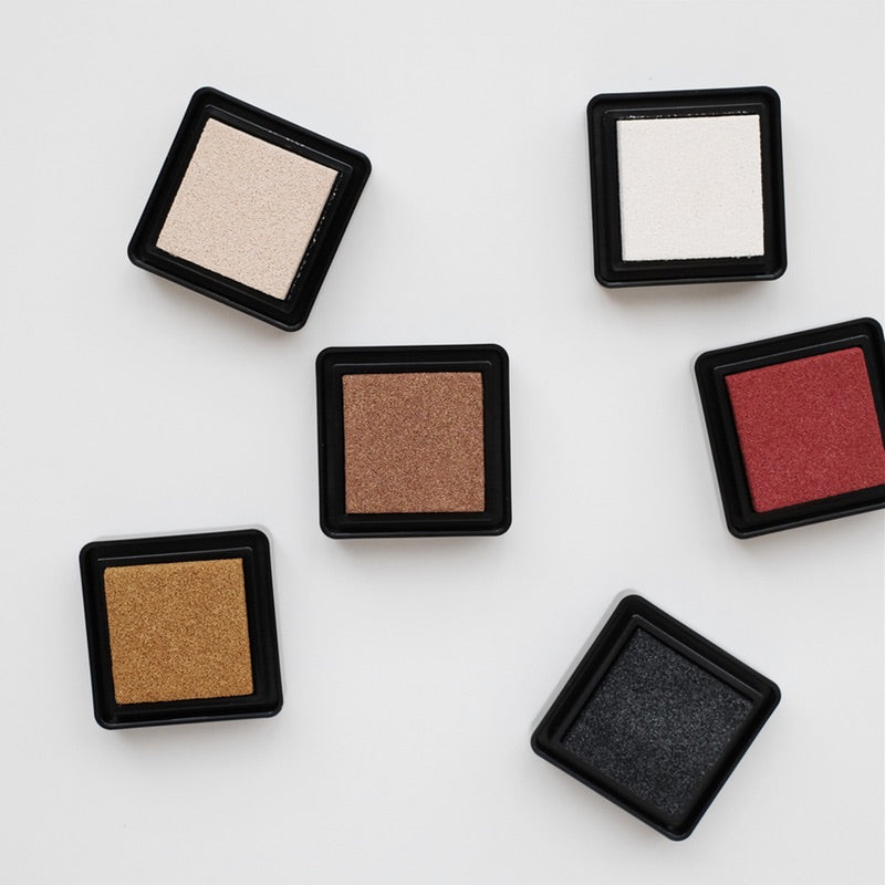 Tsukineko Delicata Metallic Shimmer Ink Pad Celestial Copper Golden Glitz Champagne White Shimmer Ruby Red Black Shimmer