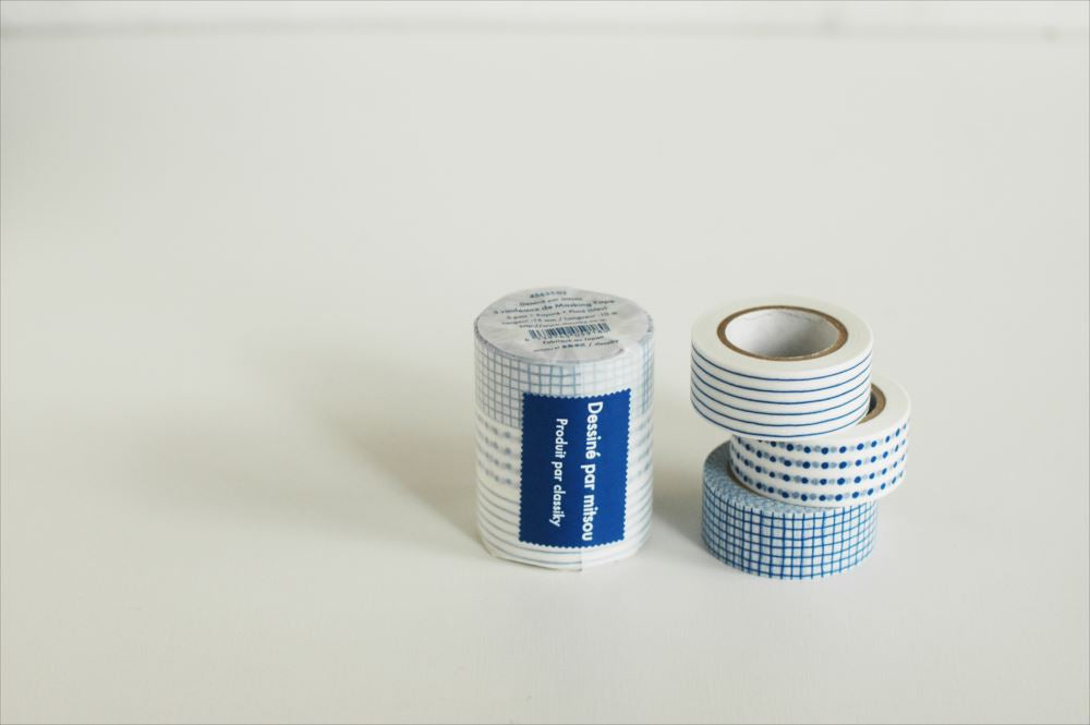 45635-02 Classiky εζ·ζε  x Mitsou Washi Tape - Pattern - Set of 3 - Blue