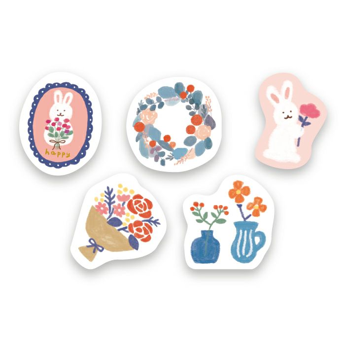 Furukawashiko Sticker Flakes - Flower and Rabbit