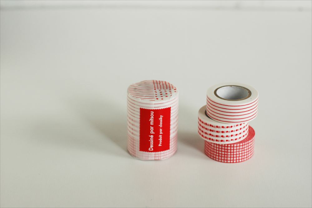 45635-01 Classiky 倉敷意匠 x Mitsou Washi Tape - Pattern - Set of 3 - Red