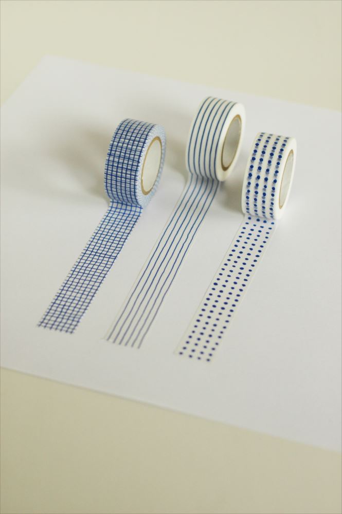 45635-02 Classiky 倉敷意匠 x Mitsou Washi Tape - Pattern - Set of 3 - Blue