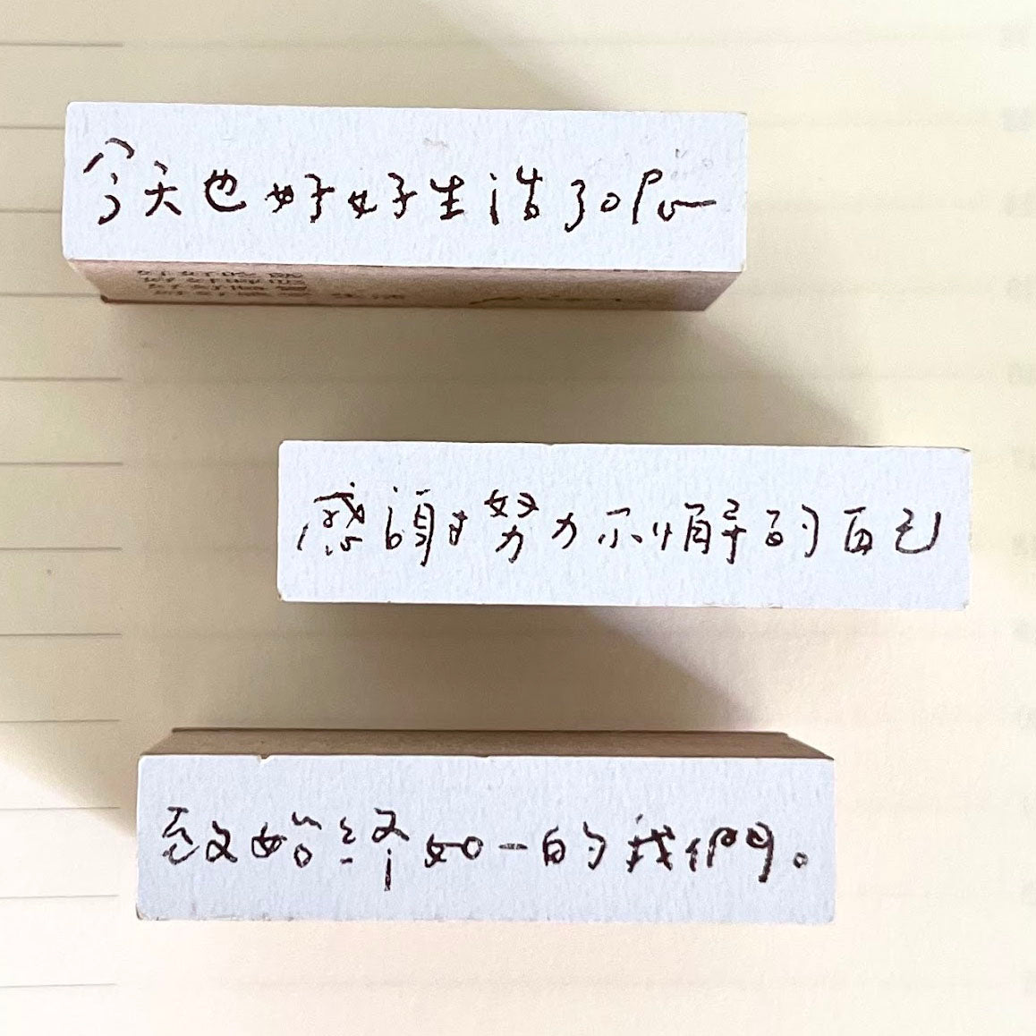 Pion Rubber Stamp 今天也好好生活了呢 (Live well today) 感謝努力不懈的自己 (Thanks myself who made the effort) 致始終如一的我們 (To us that being us)